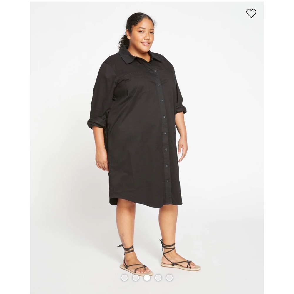 Universal Standard Cotton Twill Black Long Sleeve Shirt Dress with Pockets S-XL